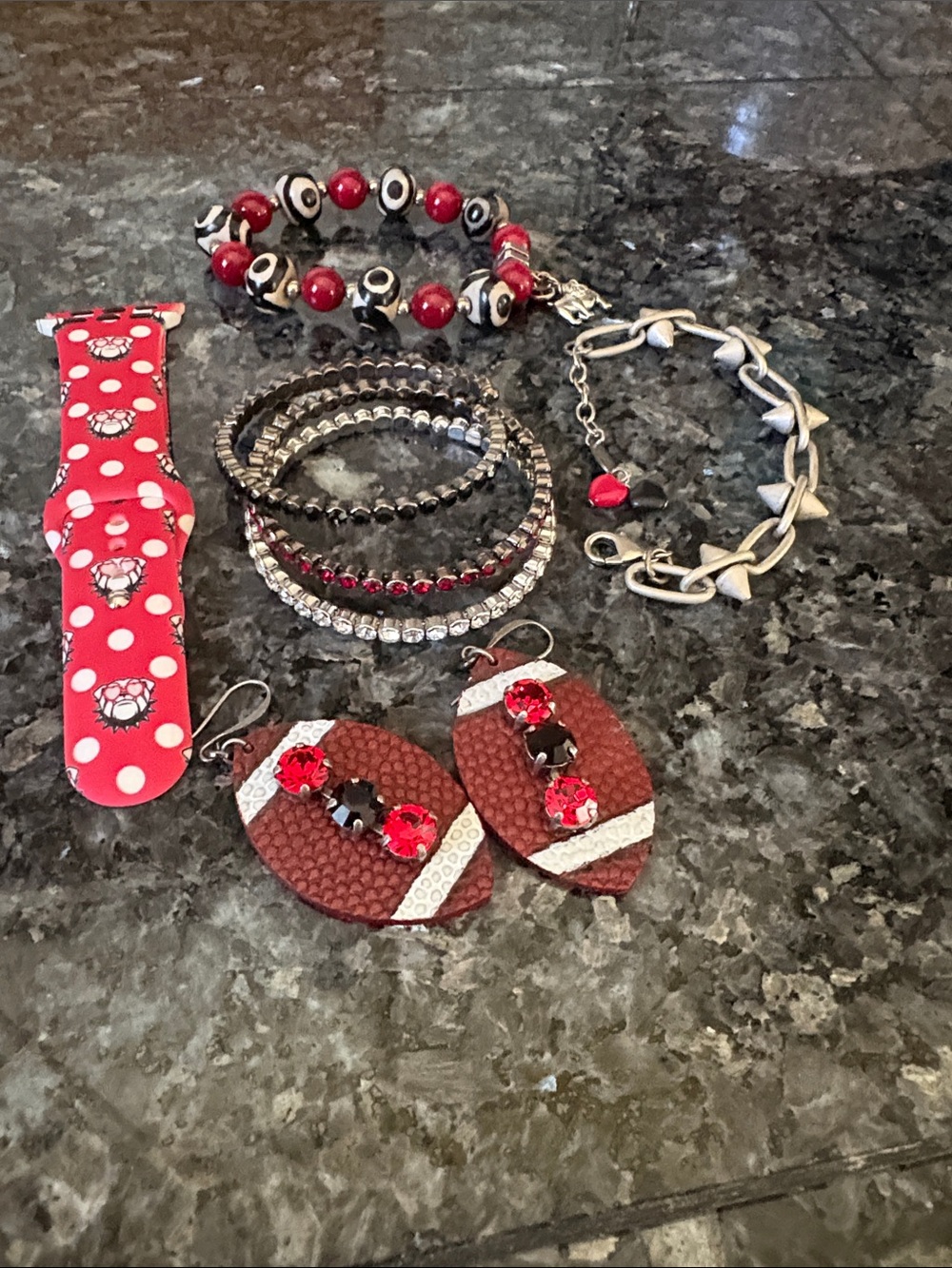 UGA Bulldog Assorted Women's Bracelet & Earring Set - Red Accents
